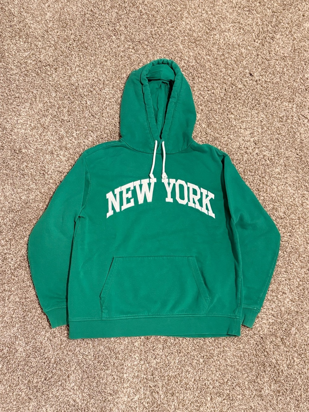 H&M Green Hoodie with 'New York' Chest Print